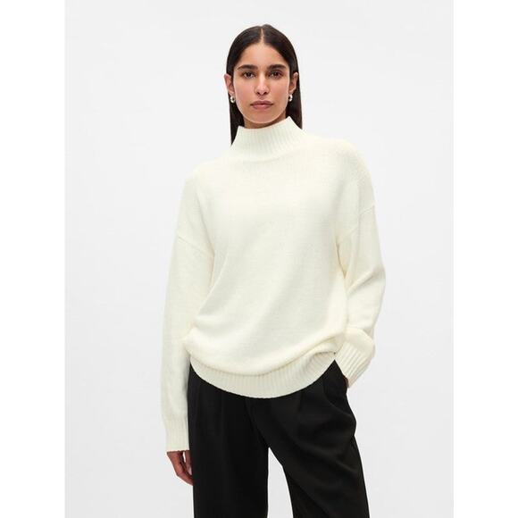 GAP Cashsoft Mock Neck Sweater - L Ivory Frost Beige - Picture 1 of 4